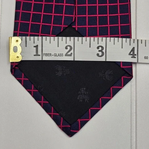 Brooks Brothers "Makers" 100% Silk Tie Navy & Hot‎ Pink Grid Pattern Necktie - Picture 4 of 5